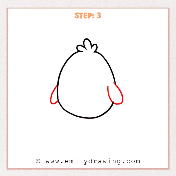 how to draw an angry bird - Step 3: Two small rounded wings added on both sides of the angry bird body.